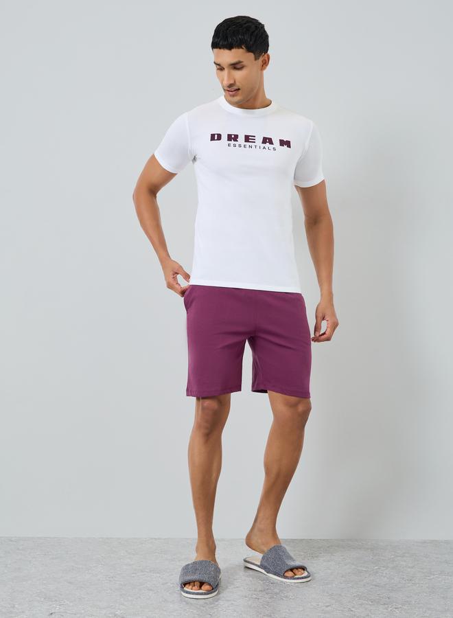 Styli Men White Slogan Print T-Shirt and Shorts Pyjama Set - Image 5